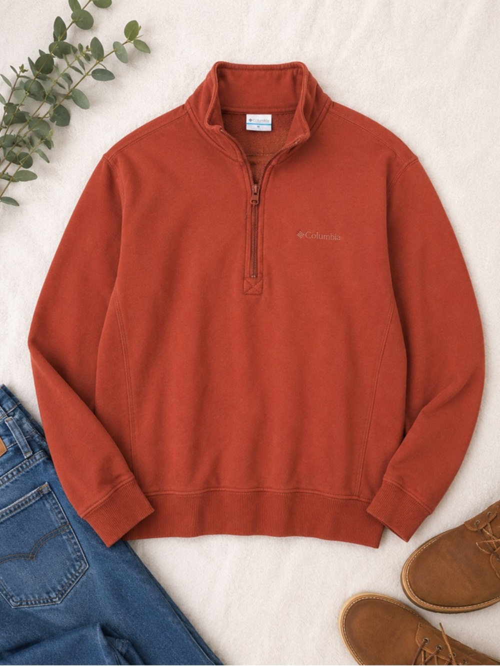 Columbia Men’s Quarter Zip Pullover Sweatshirt Medium Brick Red